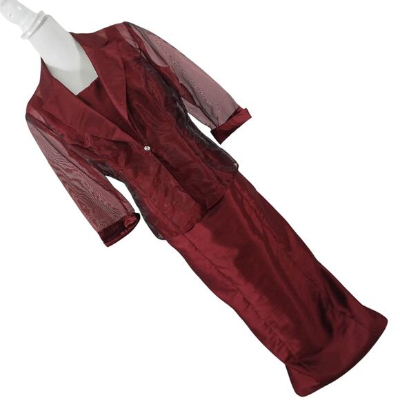 ALEX EVENINGS PETITE! RICH BURGUNDY RED 2 PC MAXI DRESS, JACKET SUIT SET! SZ 14P - Picture 1 of 11
